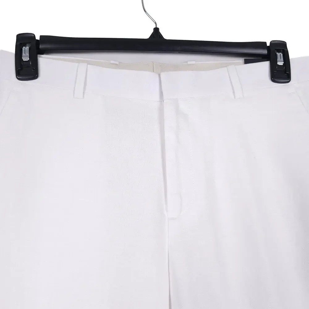 Perry Ellis Portfolio Mens Modern Fit Dress Pant 32x30 Bright White Linen Cotton